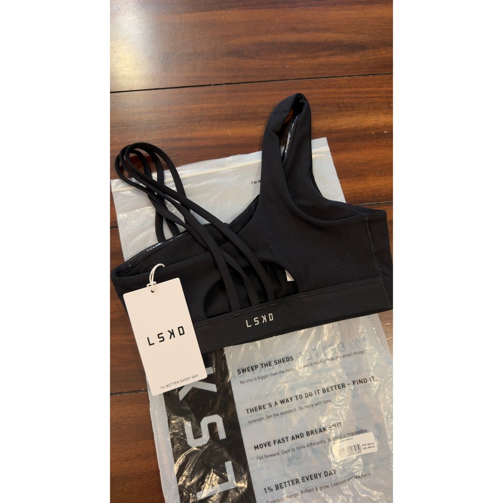 LSKD Galvanise Sports Bra 2.0 Black Asymmetric Strappy Back Women's XS New NWT - Picture 3 of 16